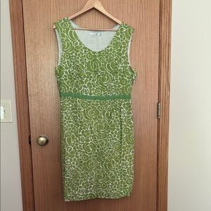 Boden 100% poplin cotton lined green floral dress size 14